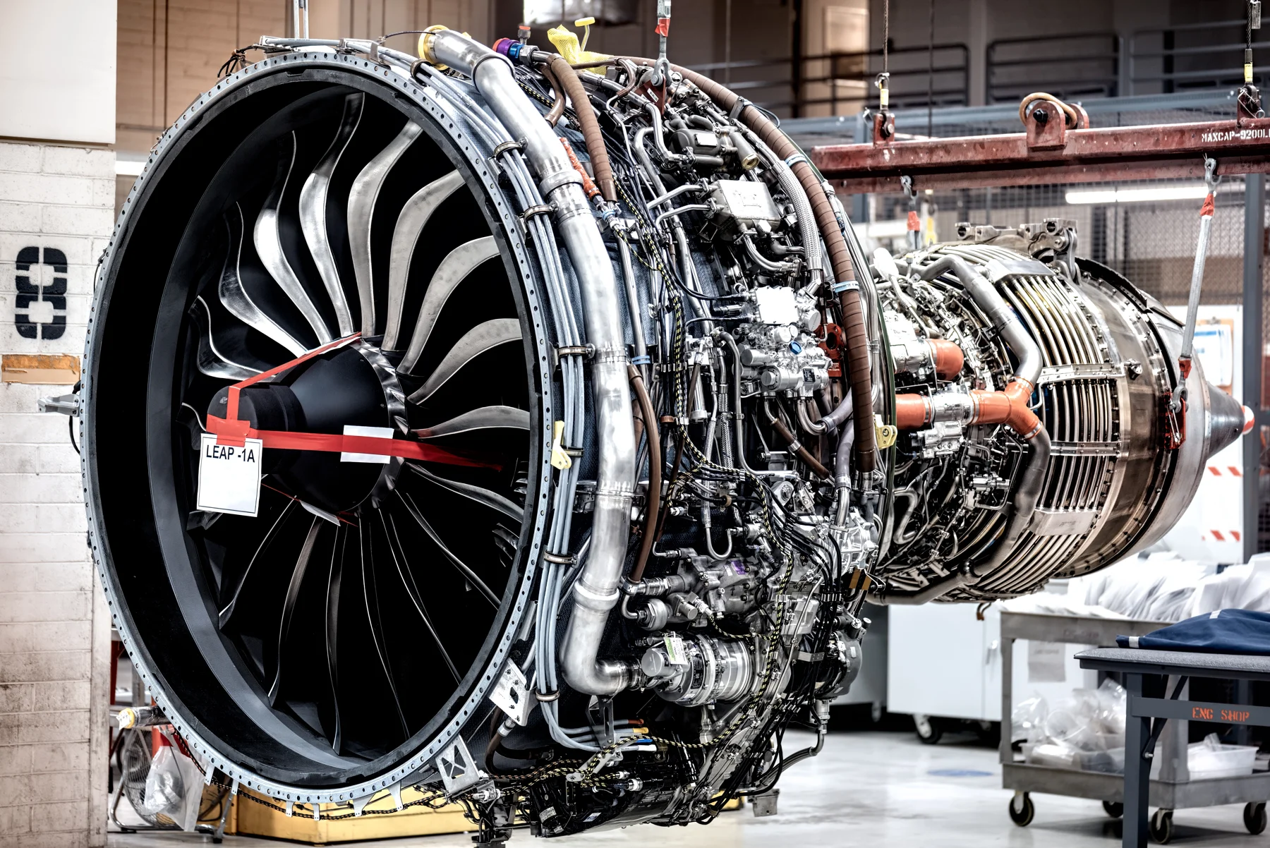Aircraft engine in a maintenance facility